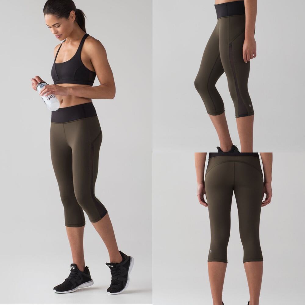 Lululemon Smooth Stride Green & Black Crop Leggings Size 6